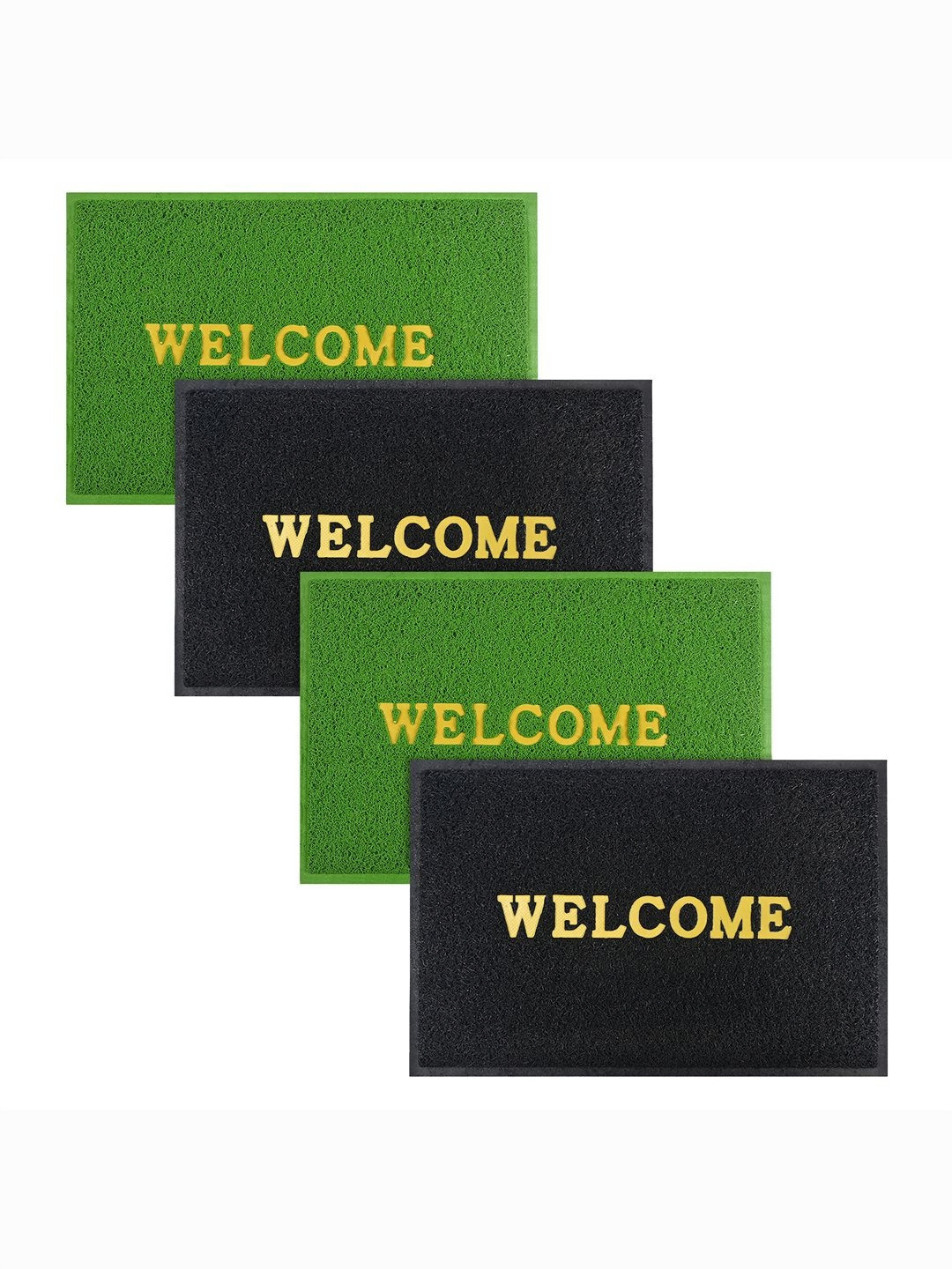 Aura 4Pcs Green & Black Self-Designed Anti-Slip Eco-Friendly Absorbent Large Doormats