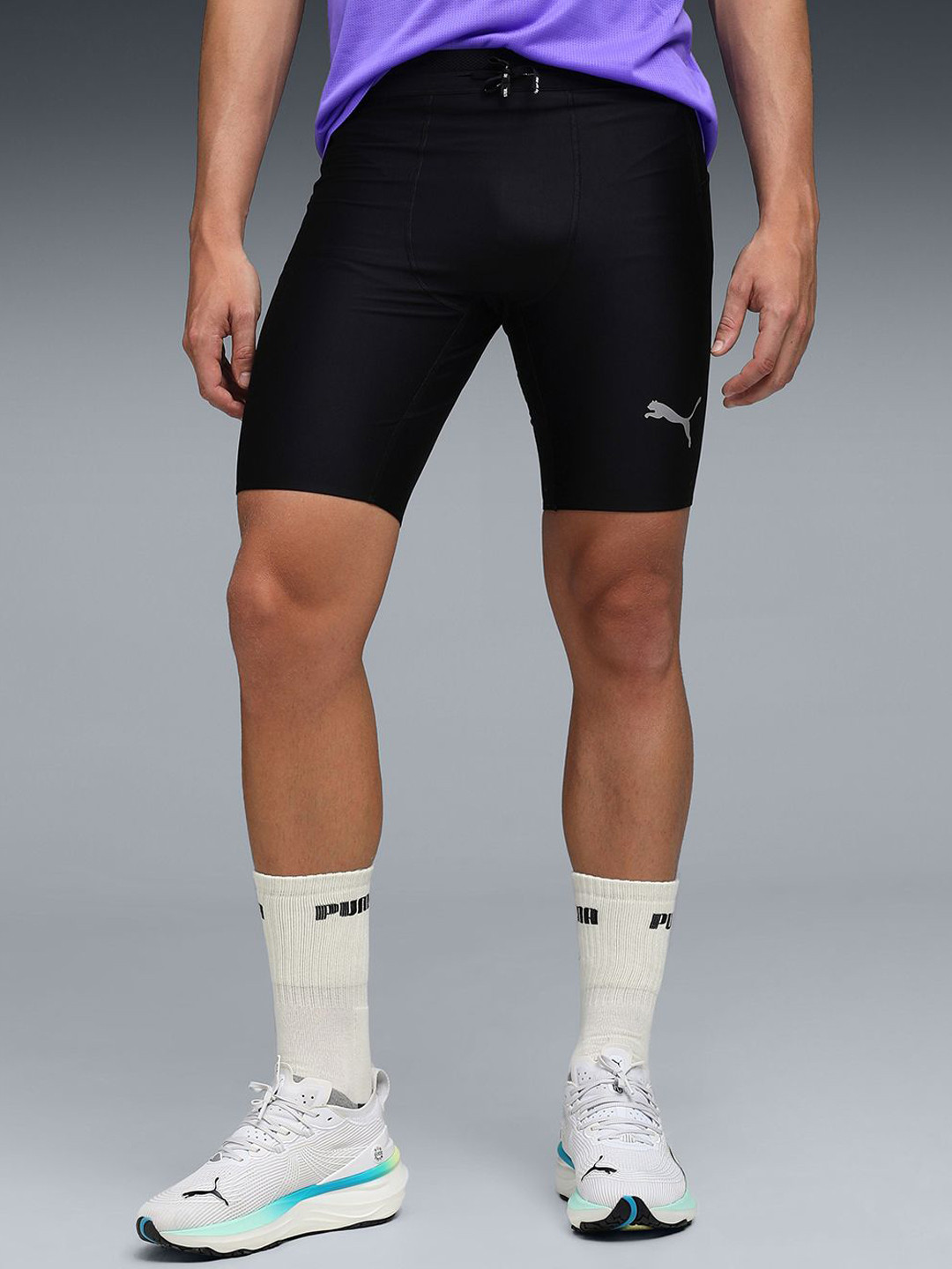 Puma Raceday UF 9 Men Brand Logo Printed Mid RiseTight Shorts