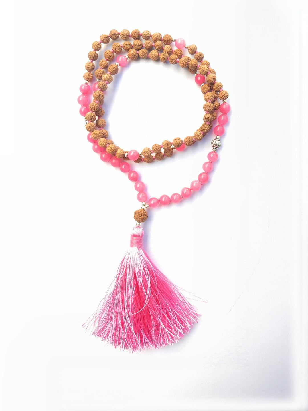 Apnisanskriti Unisex 5-Face Rudraksha Rose Colour Stone Designer Mala