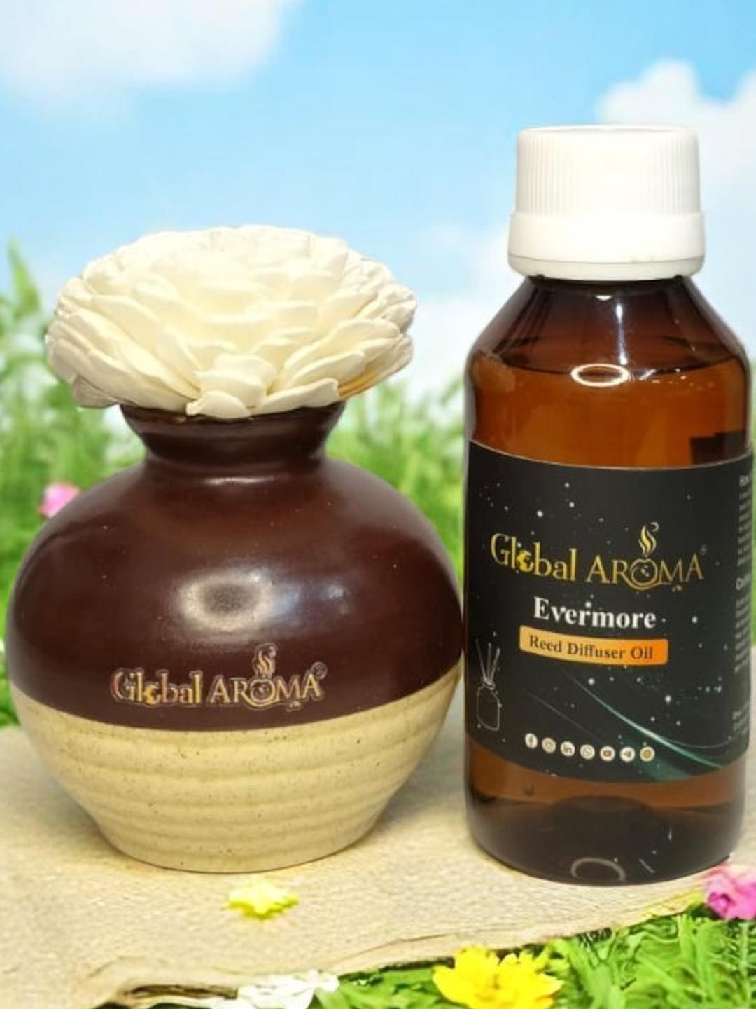 GLOBAL AROMA Evermore Fragracne Ethenic Flower Pot Reed Diffuser Set