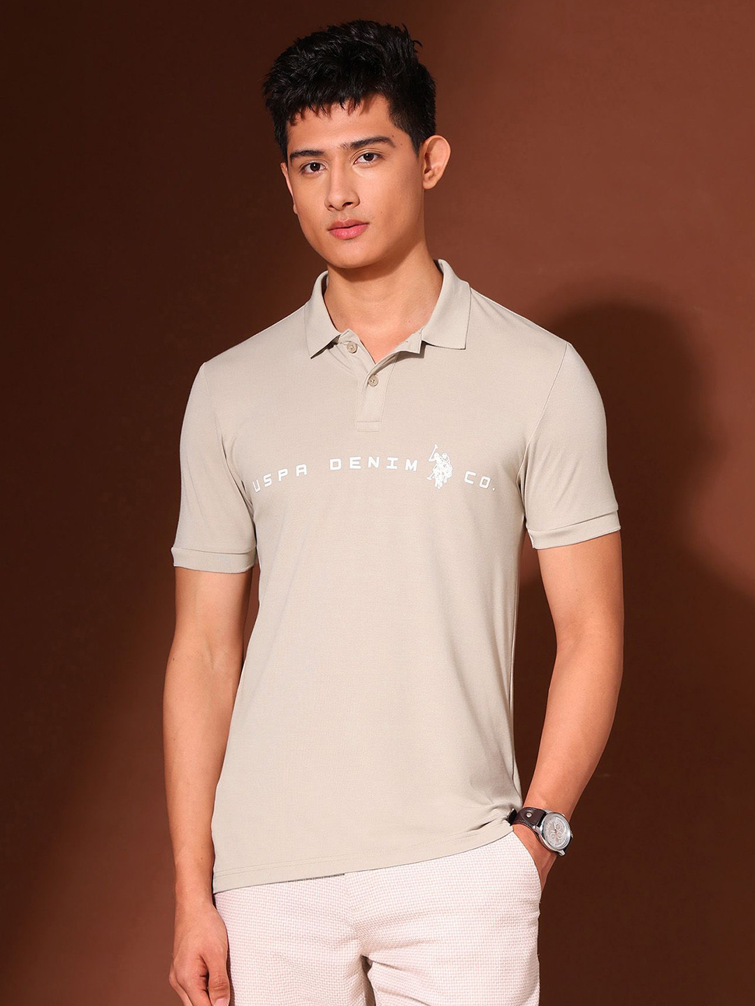U.S. Polo Assn. Denim Co. Work And Wander Brand Logo Printed Polo Pure Cotton T-shirt