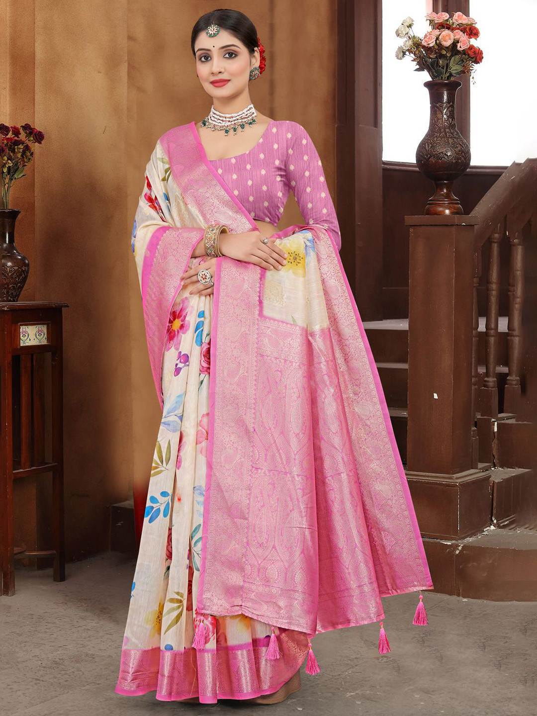 pikham Floral Zari Woven Kota Saree