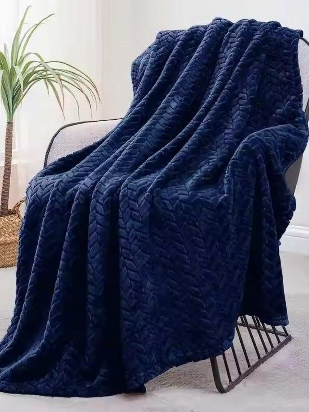 BREVARD Navy Blue Microfibre 300 GSM Double Bed Blanket