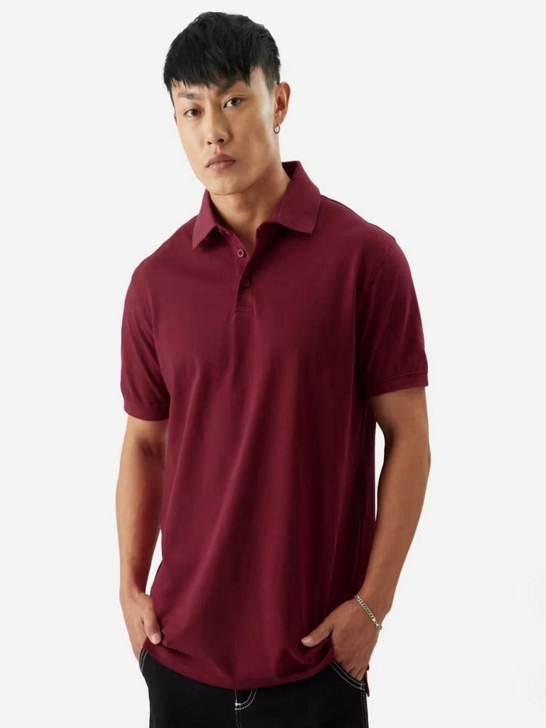 ATTITUDE START OF FASHION Polo Collar Short Sleeves Cotton T-shirt