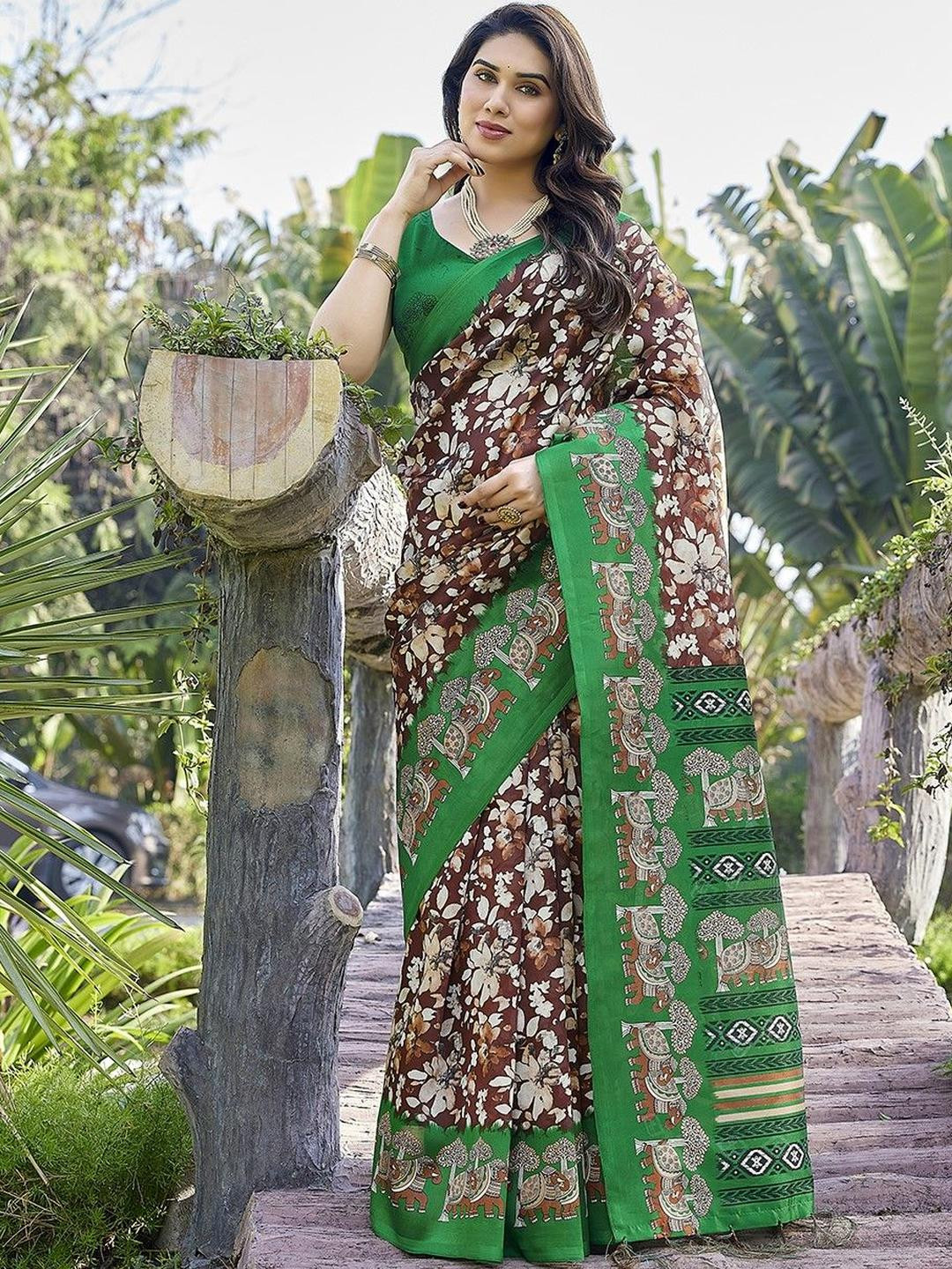 KALINI Brown NA Art Silk Sarees