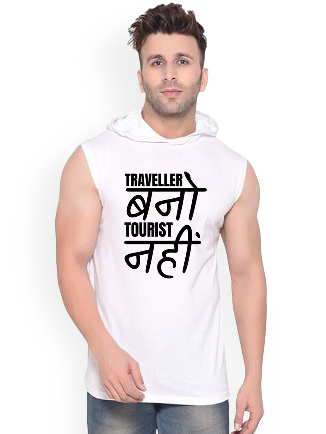 FABSTIEVE  Traveller Bano Printed Gym Vest vk t-050_Print-183_gym_vest White M