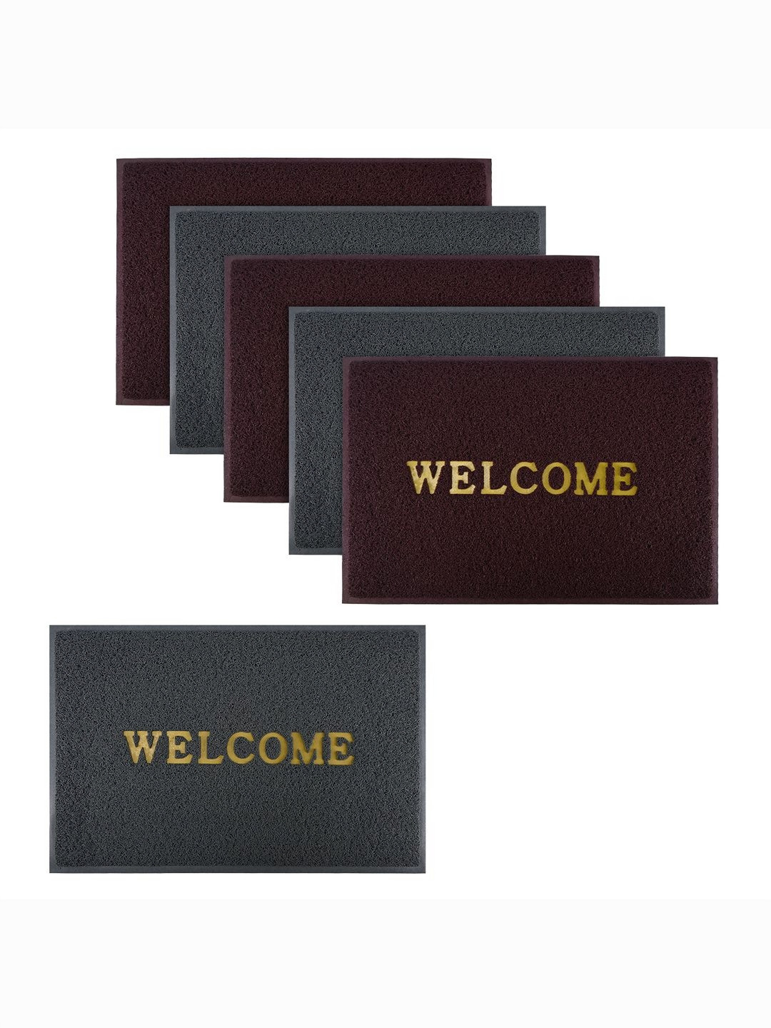 Aura 6-Pcs Grey & Maroon Printed Anti Skid Doormat