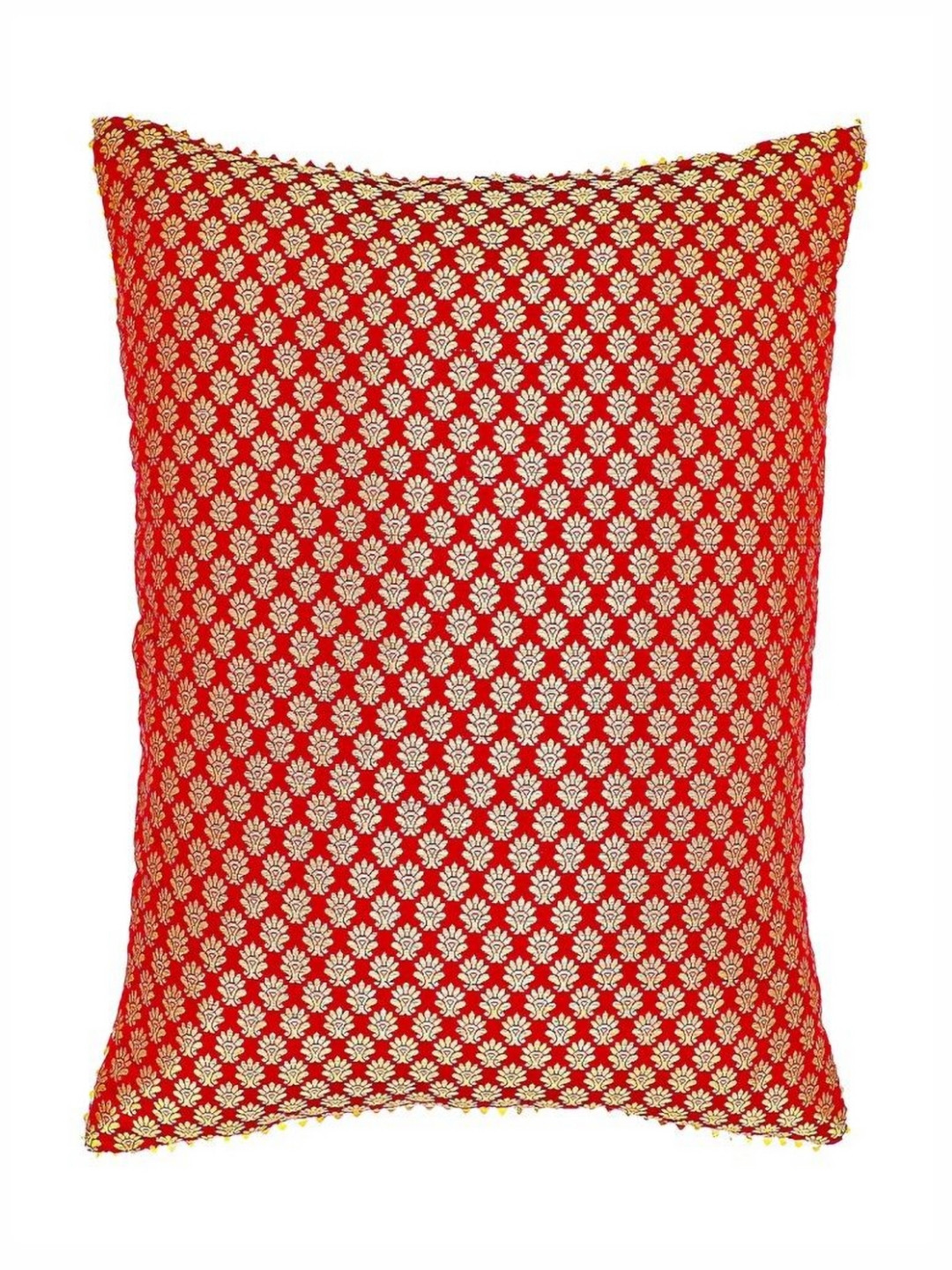 MERA HAAT Red Ethnic Motifs Silk Durable Square Cushion Cover - 15.7 x 15.7 Inches