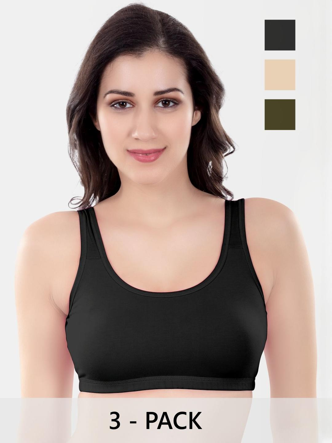 Digsel Cool Cotton Pack of 3 Solid Seamless Sports Bra