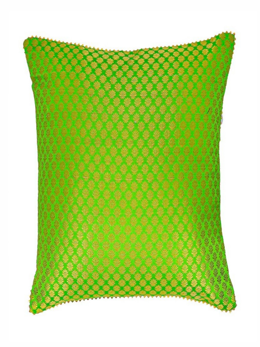 MERA HAAT Green Ethnic Motifs Polyester Jacquard Washable Rectangle Cushion Cover -16x16In