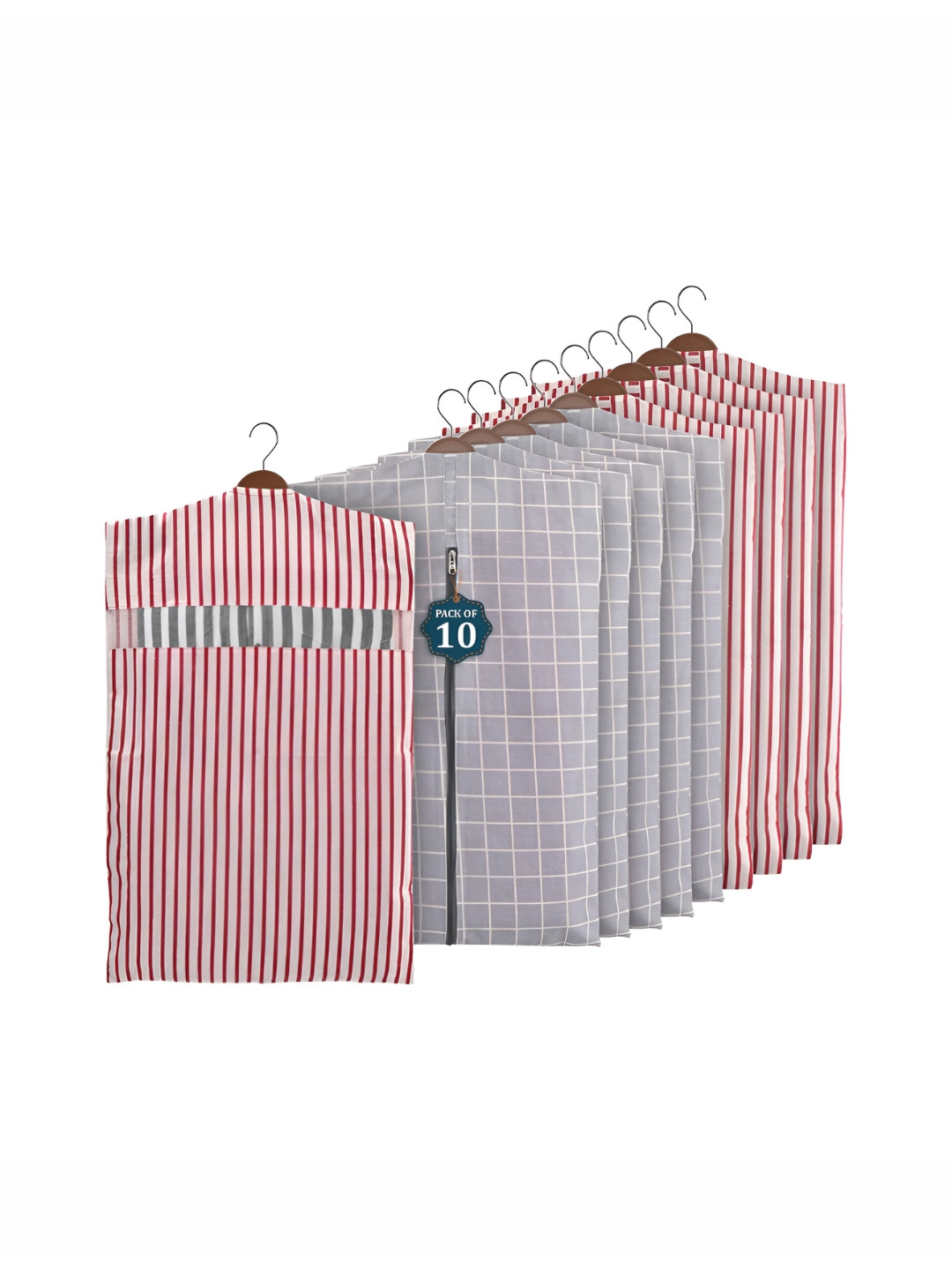 Aura 10 Pieces Black & Maroon Cotton Hanging Saree Covers for Storage