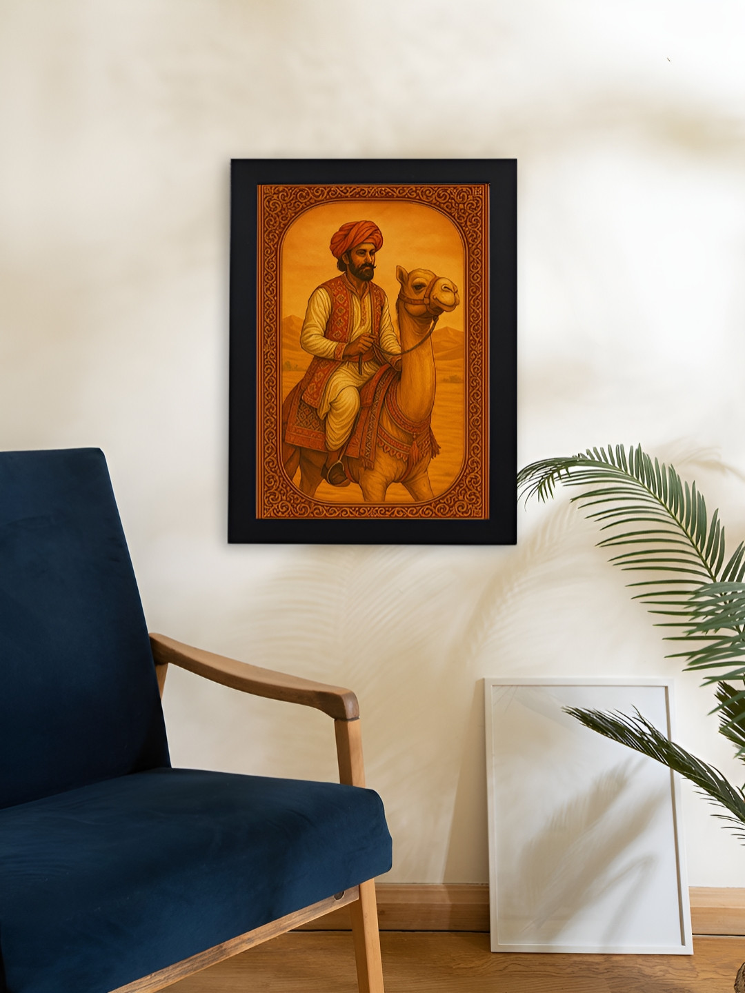 Giftii Black & Orange Desert Pride Rajasthani Camel Rider Wooden Wall Art