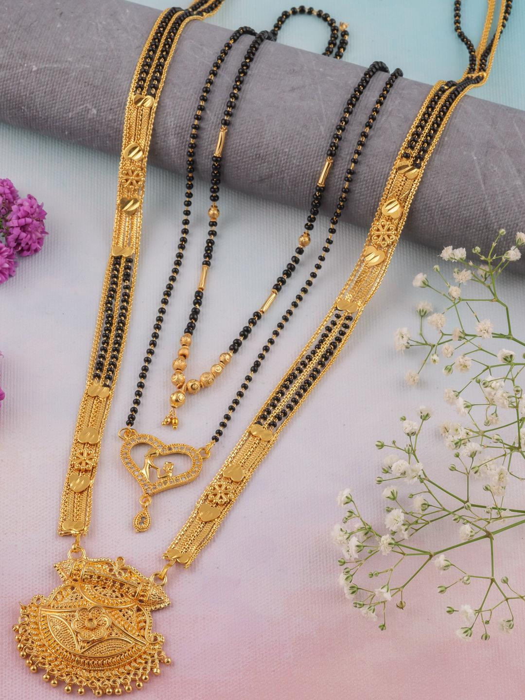 Anouk Set Of 4 Gold-Plated Artificial beaded Beads Mangalsutras