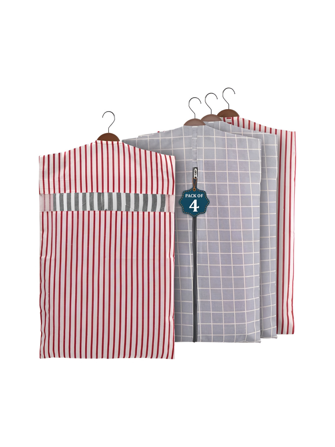 Aura Grey 4 Pcs Almirah Clothes Packing Bag Hanging Clothe Cover Multi-Utility Organisers