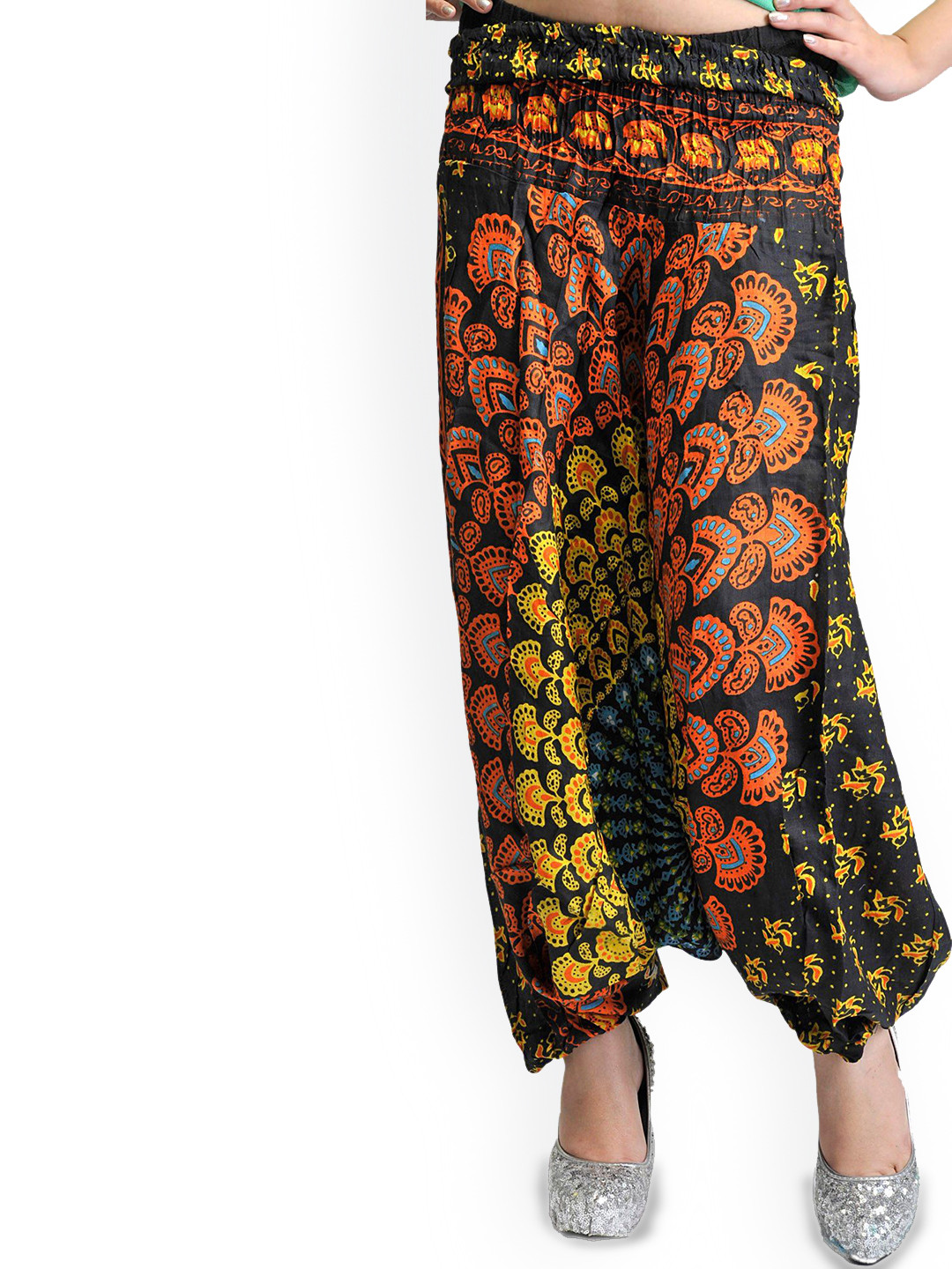Exotic India Women Ethnic Motifs Printed Black Cotton Harem Trousers