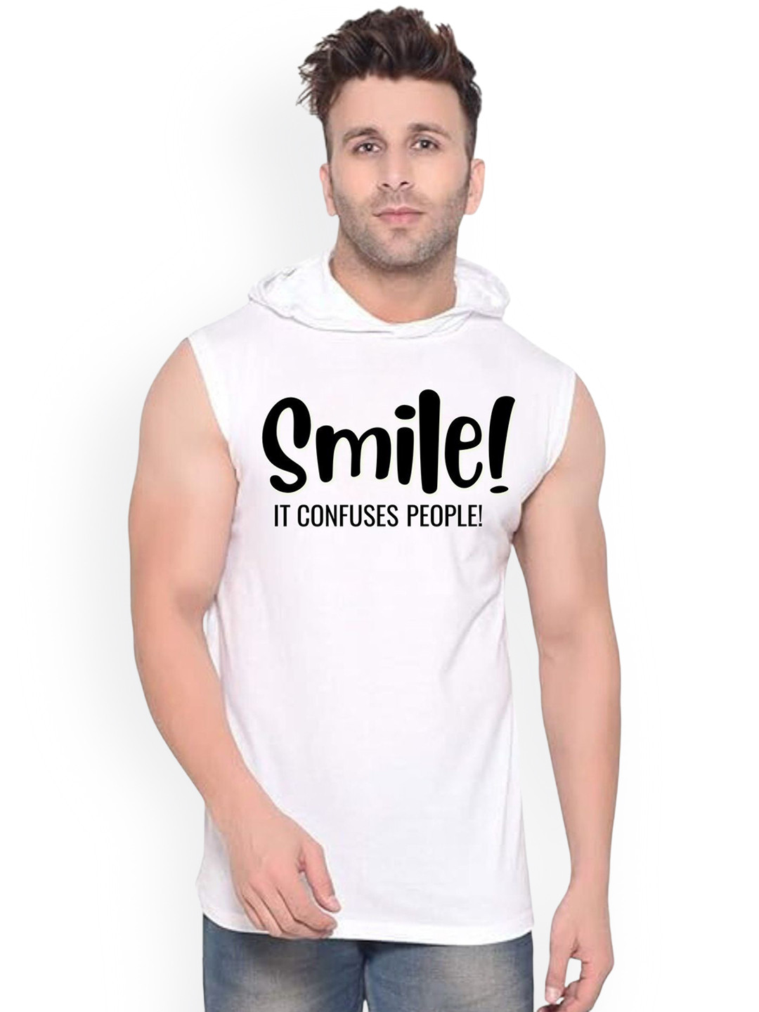 FABSTIEVE Smile Printed Gym Vest vk t-050_Print-224_gym_vest White M