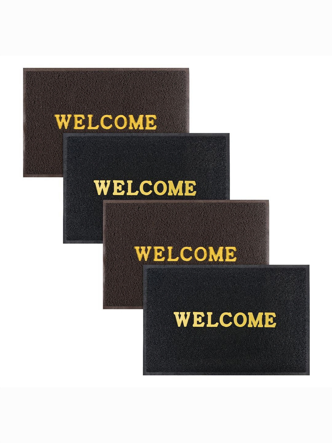 Aura 4Pcs Brown & Black Self-Designed Anti-Slip Eco-Friendly Absorbent Large Doormats