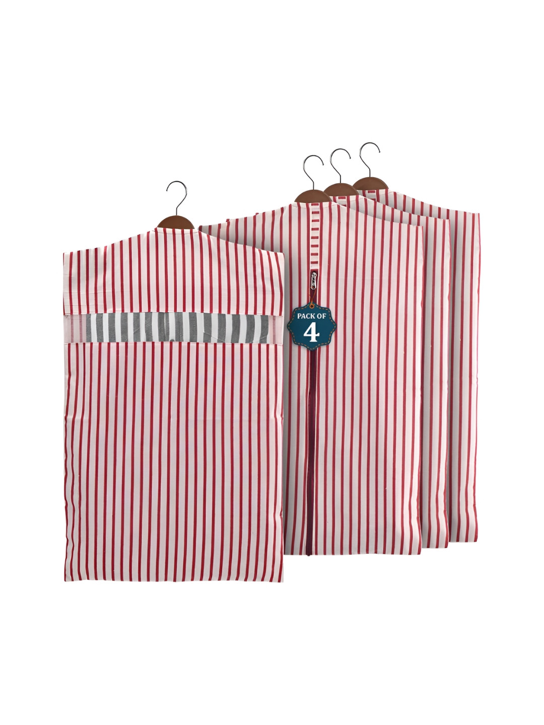 Aura Maroon 4 Pcs Almirah Clothe Packing Bag Hanging Clothe Cover Multi-Utility Organisers