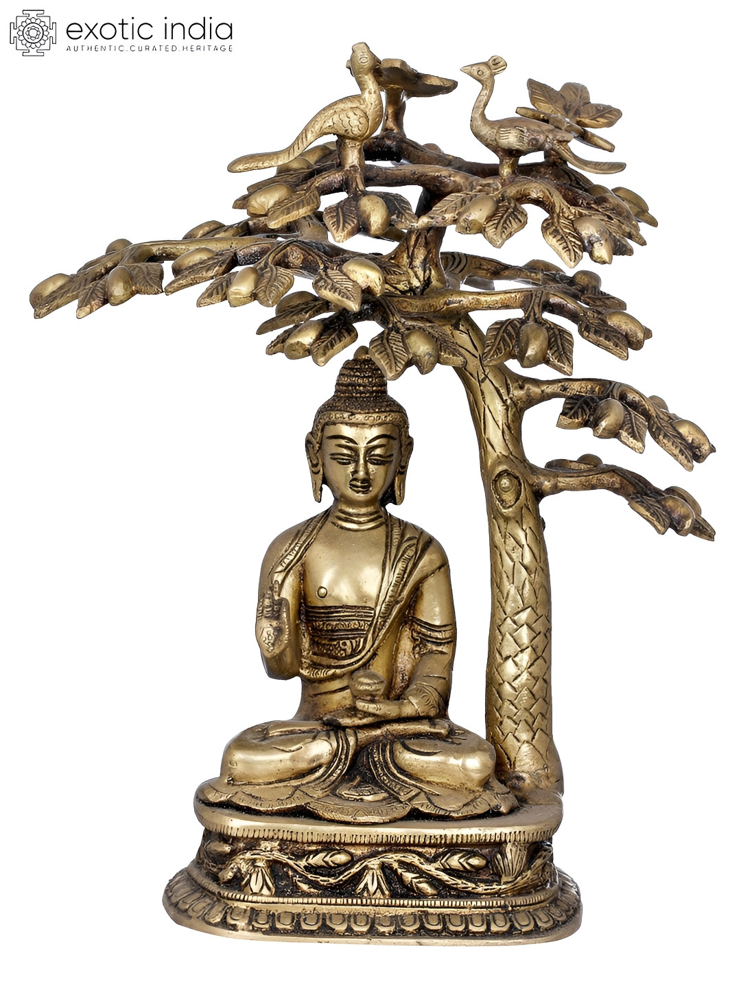 Exotic India Gold-Toned Tibetan Buddhist Deity Buddha Under Bodhi Tree Idol Showpiece