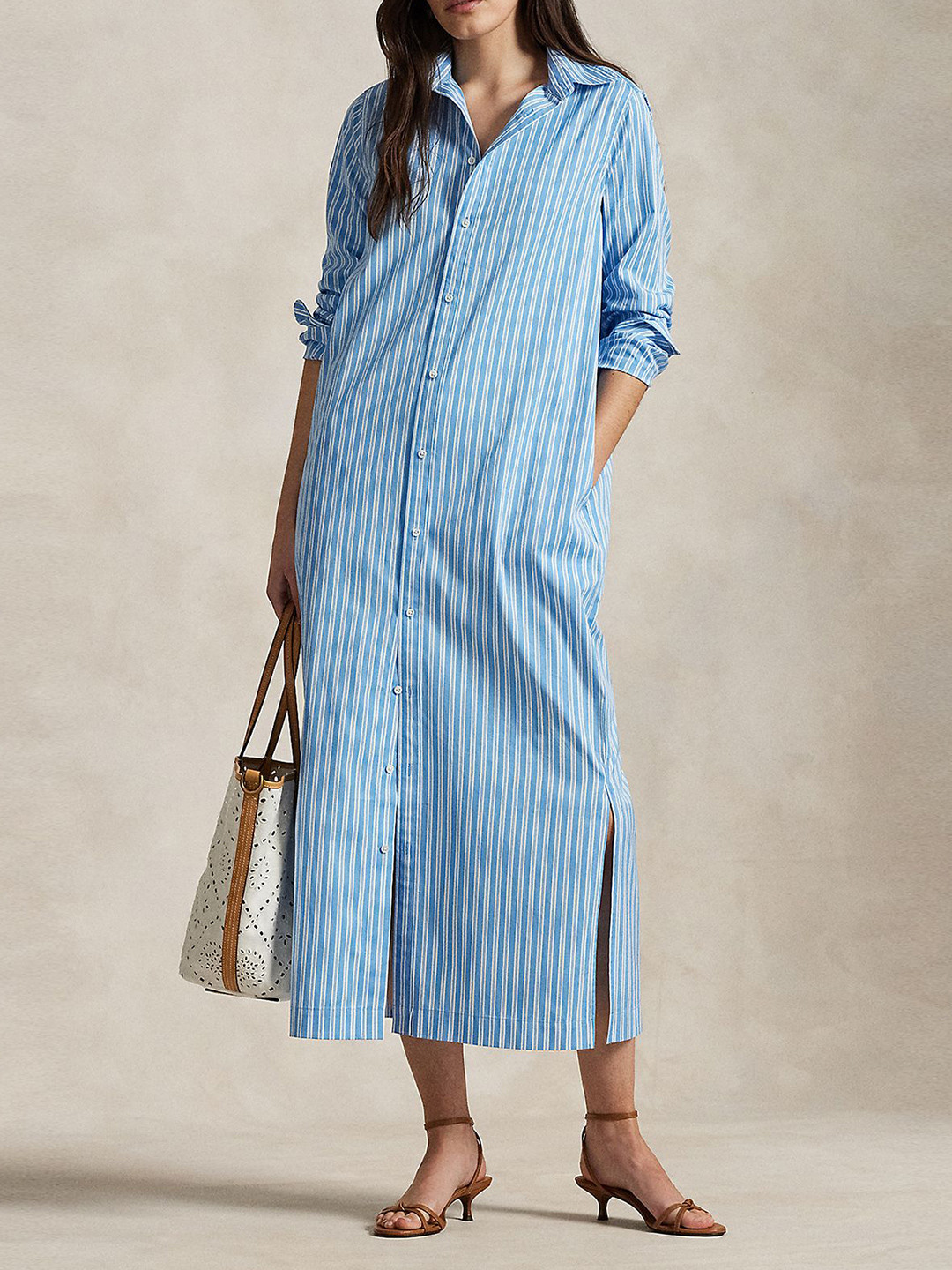 Polo Ralph Lauren Women Striped Pure Cotton Long Shirt Dress