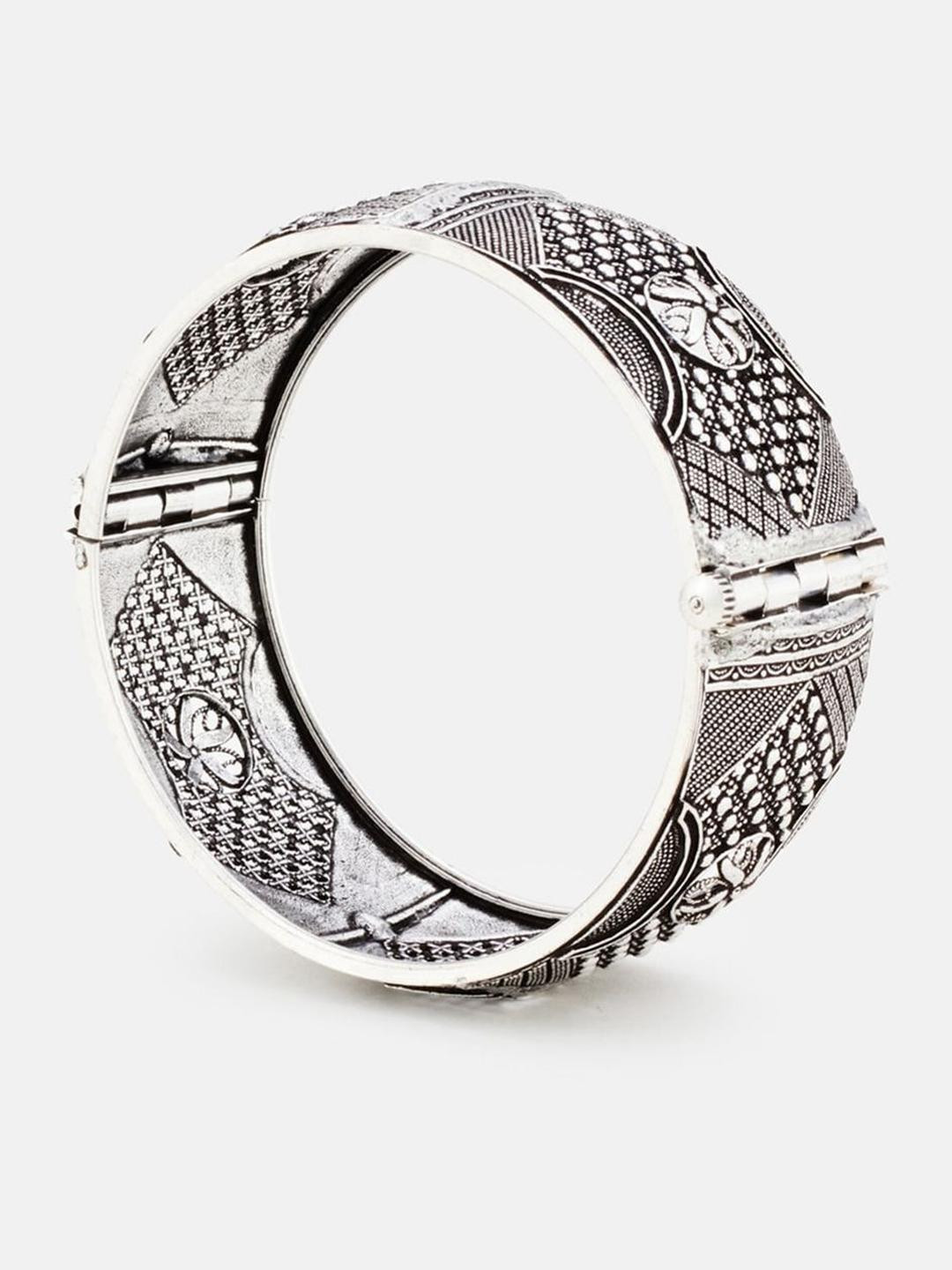 Sangria Set of 2 German Silver Plated & White Stone Studded Bangle and Ring