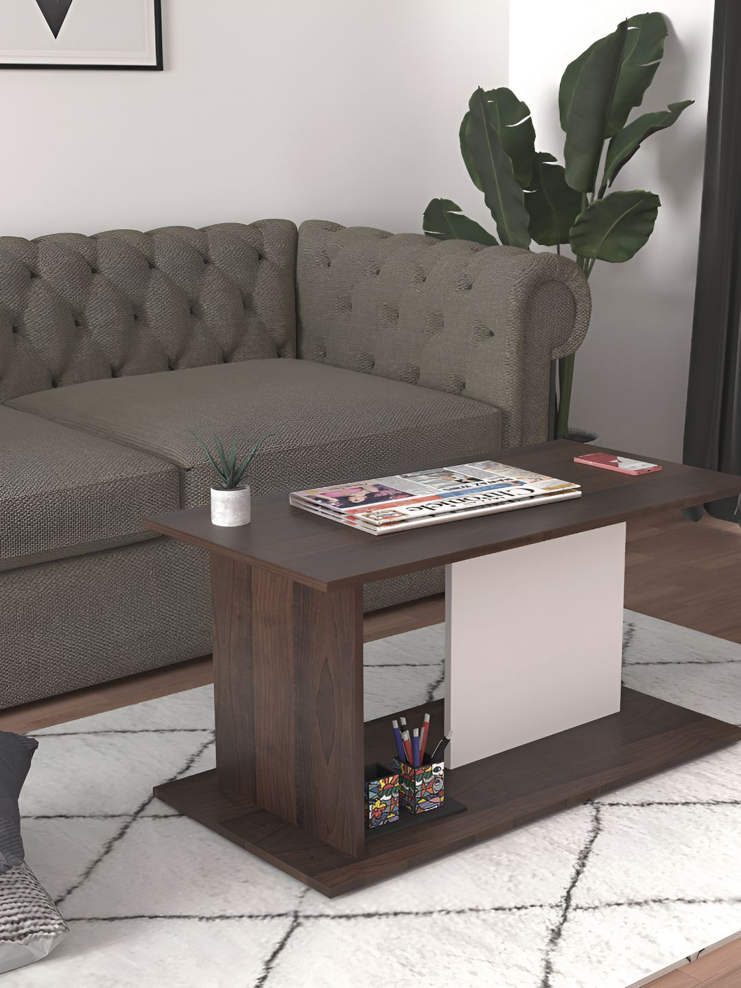 Wood Inspire Plume Brown & White Wooden Rectangle CoffeeTable