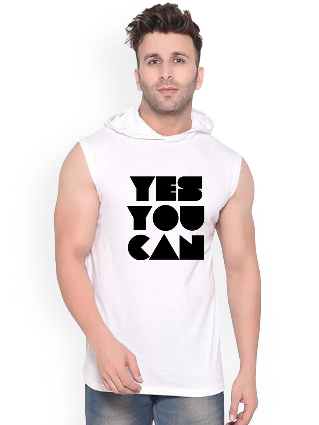 FABSTIEVE  Yes You Can Printed Gym Vest vk t-050_Print-267_gym_vest White M