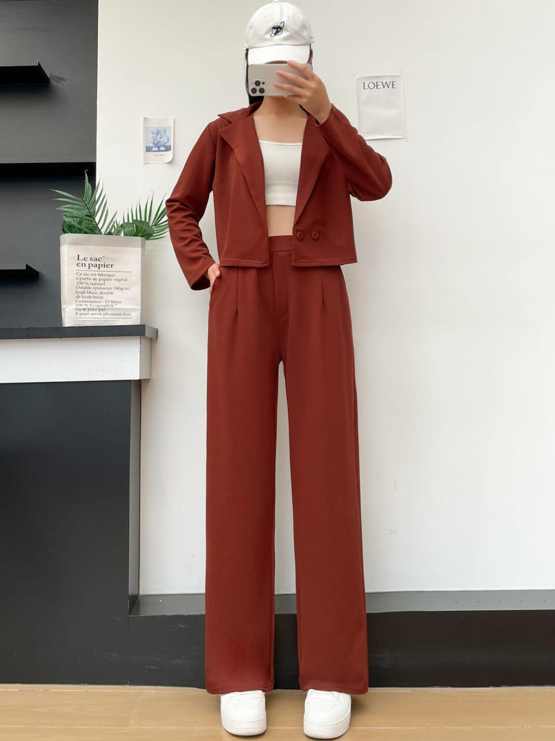 Stem Rope Women Coffee Brown Cotton Blend Co-Ords