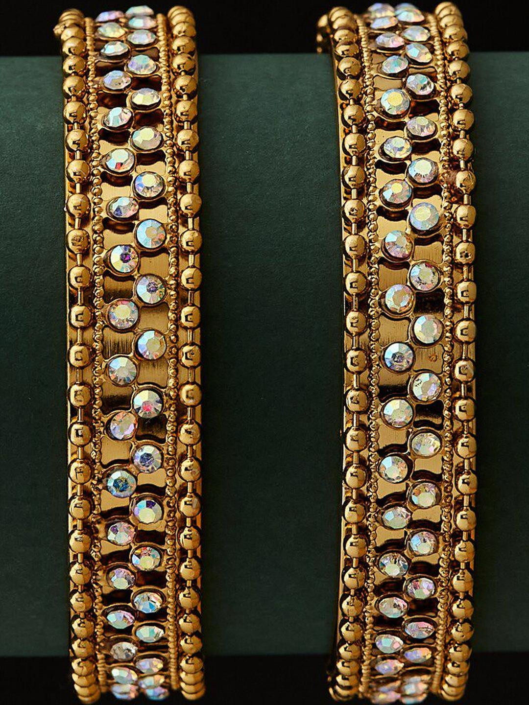 Anouk Set Of 2 Gold-Plated Metallic Stone Studded Intricate Textured Bangles