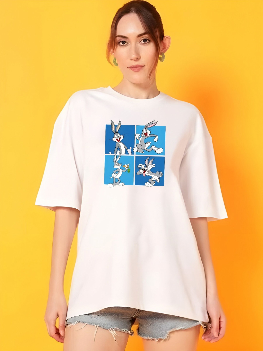 KAIDO Humour and Comic Printed Tom & Jerry Round Neck Cotton Oversized T-shirt
