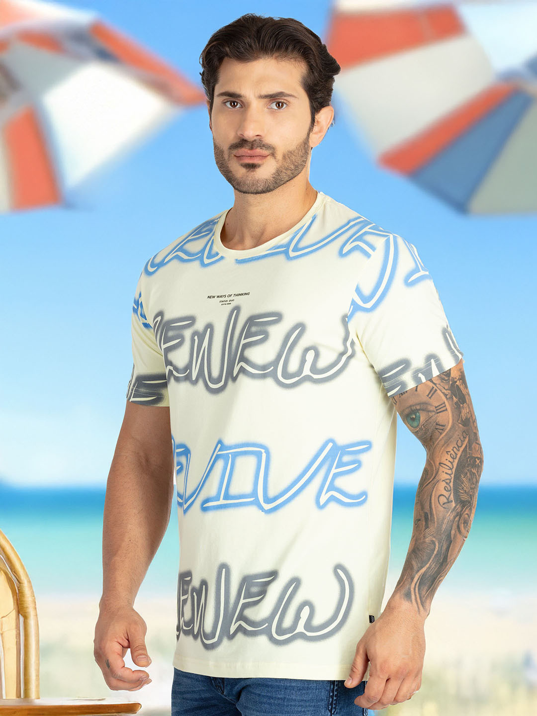 Status Quo Men Typography Printed Pure Cotton Cut Outs T-shirt