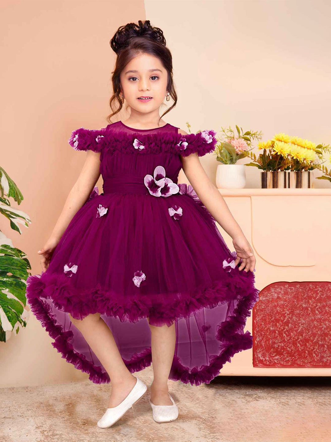 Lagorii Girls Floral Ruffled Tailback Frock