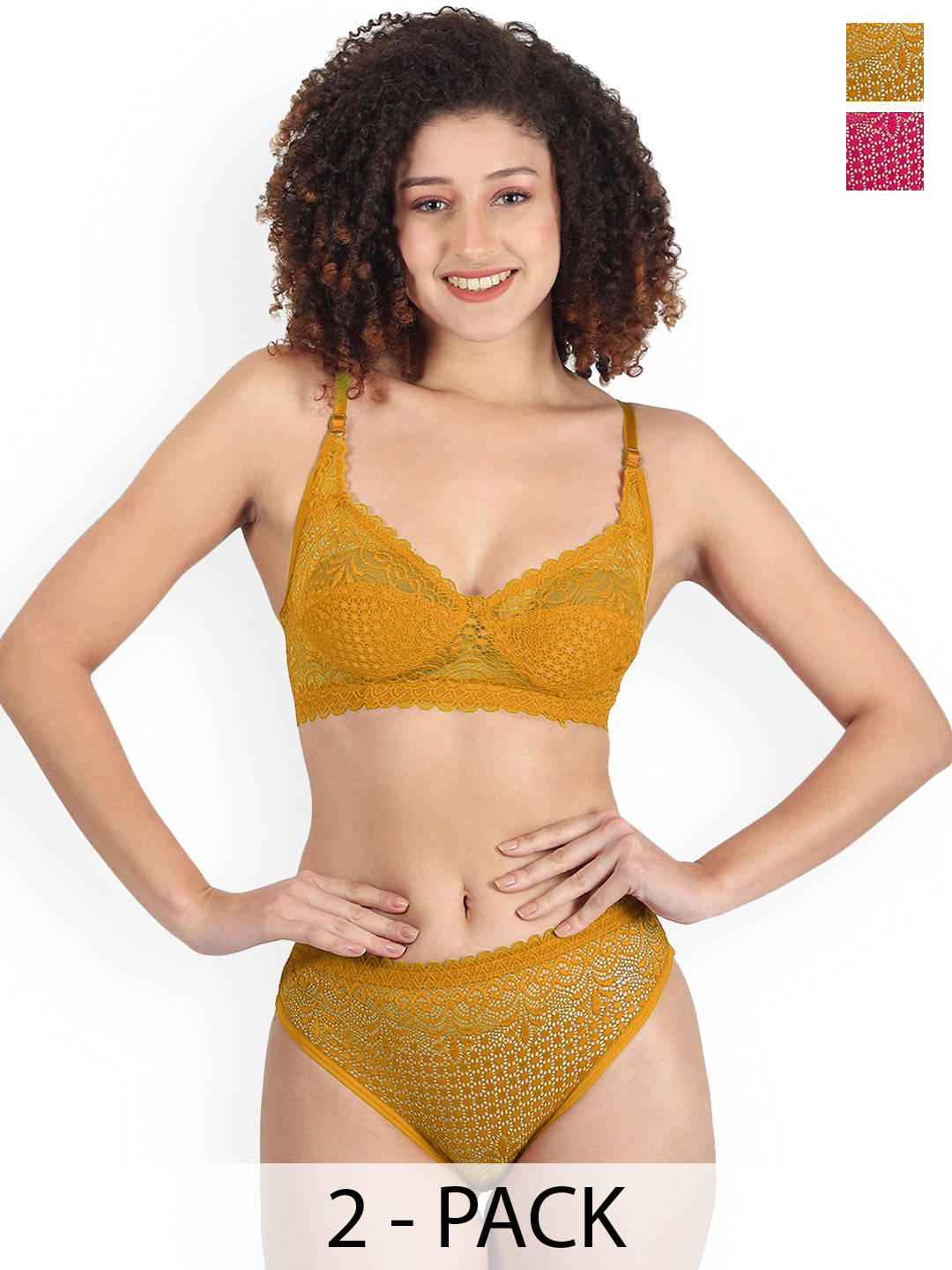 PIBU Pack Of 2  Non-Padded Lingerie Sets B-Rain-Set_P,Y