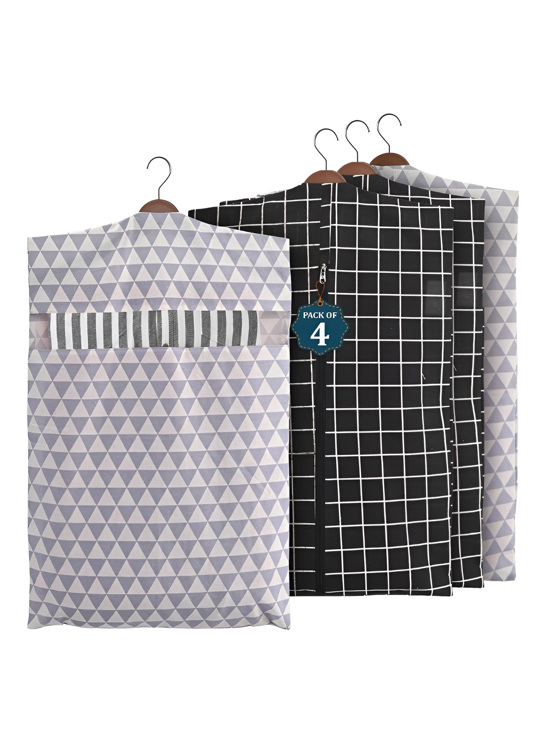 Aura Black 4 Pcs Almirah Clothes Packing Bag Hanging Clothe Cover Multi-Utility Organisers