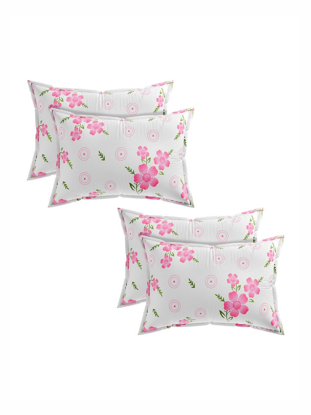 Aura White & Pink 4 Pieces Self Design Pure Cotton Rectangle Pillow Covers