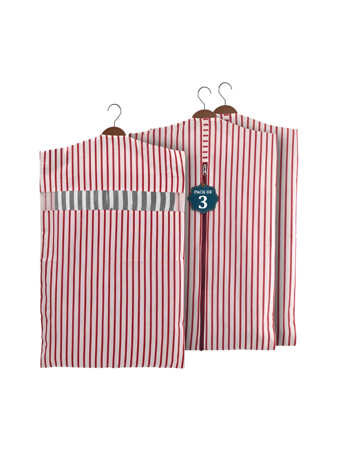 Aura Maroon 3 Pieces Printed Cotton Almirah Clothes Hanging Organisers