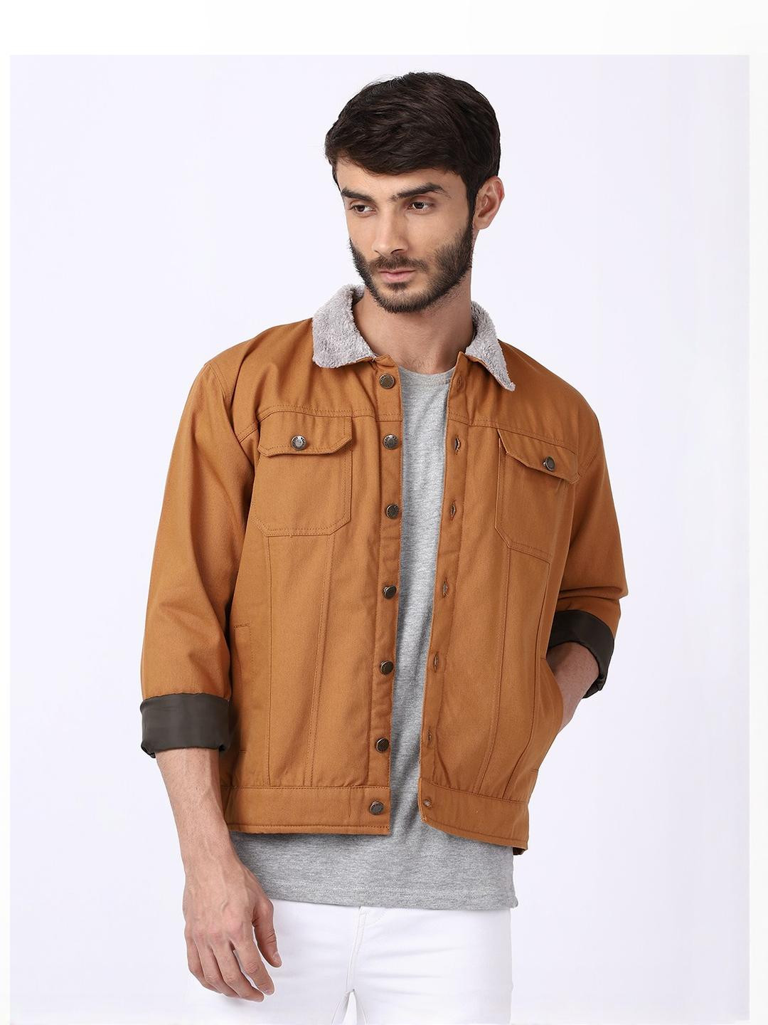 VOXATI Cotton Denim Jacket Spread Collar Jacket