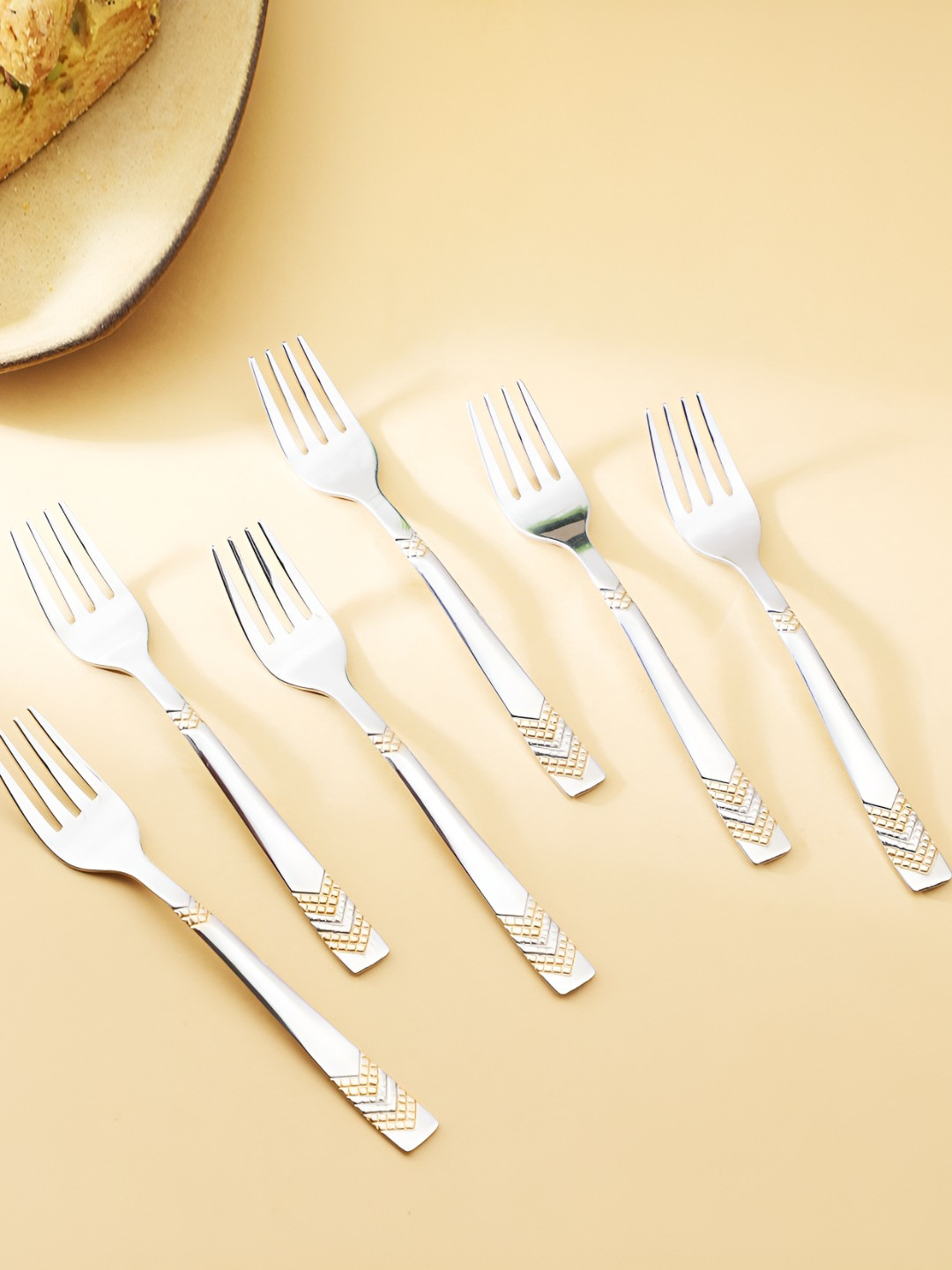 FNS Set of 6 RAGA 24 Karat Gold Plated Stainless Steel Fruit Fork