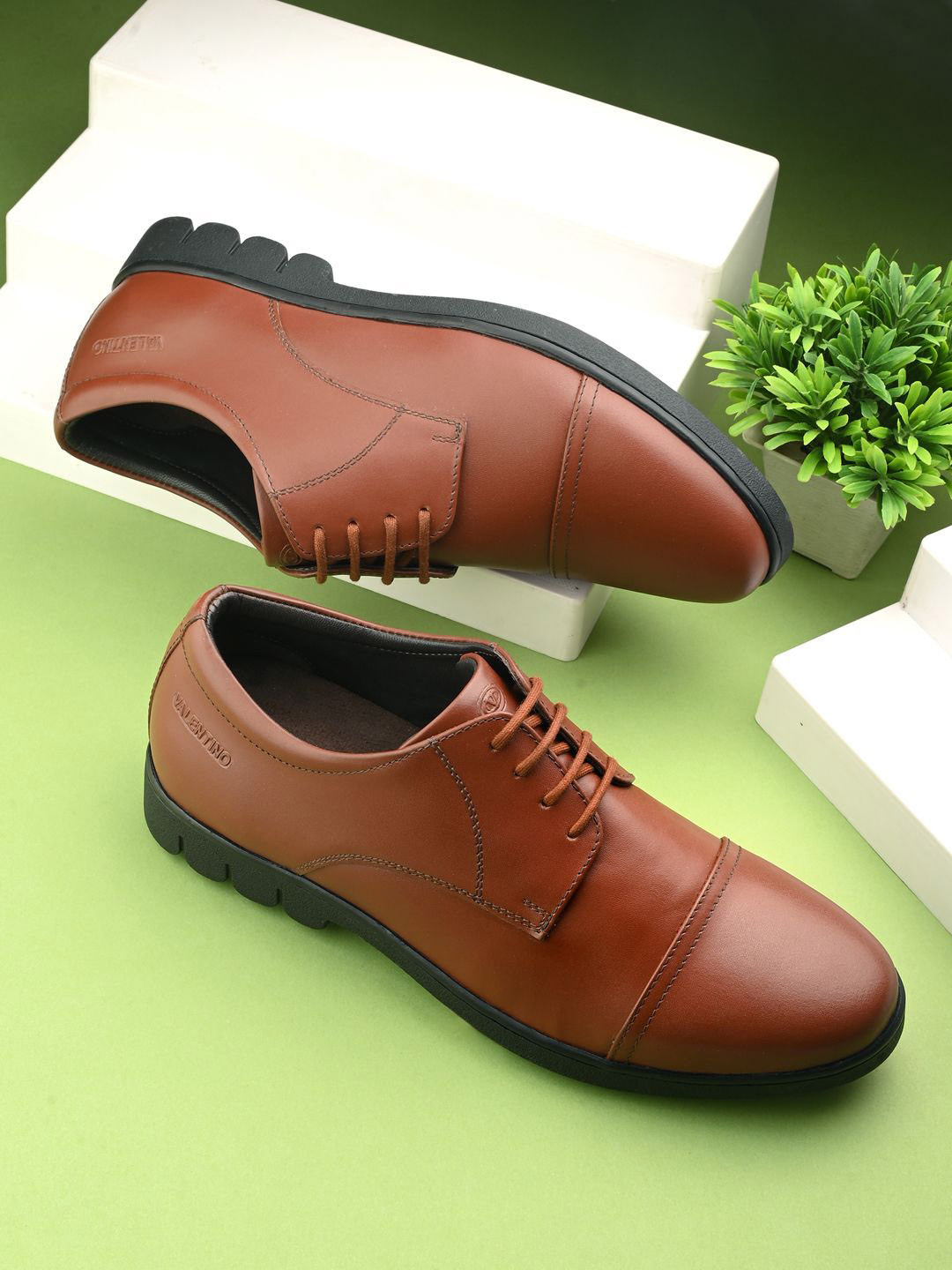 Valentino Men Leather Lace-Up Police Formal Derbys