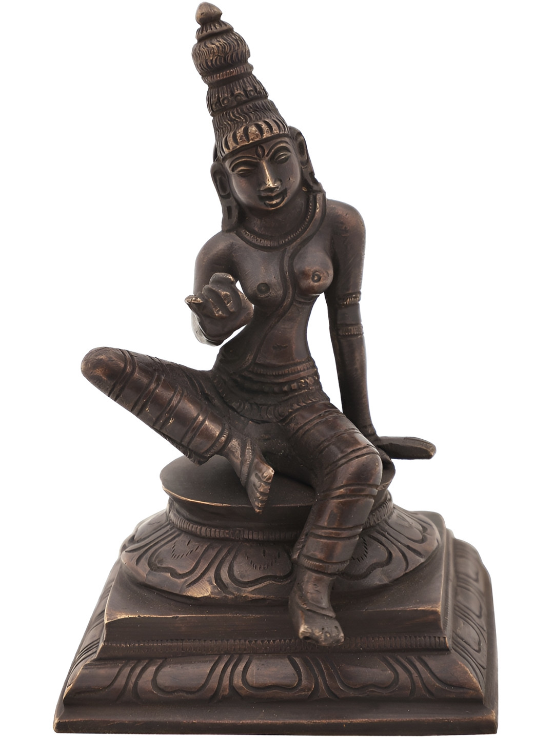 Exotic India Brown Seated Goddess Uma Religious Idol Showpiece