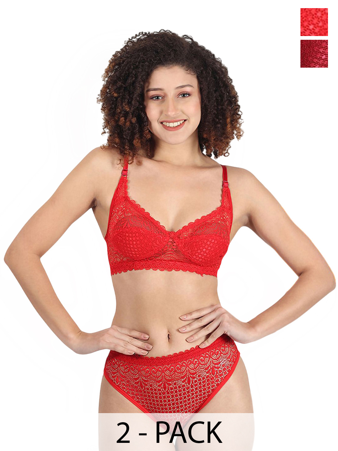 PIBU Pack Of 2 Non Padded Lingerie Sets A-Rain-Set_R,M