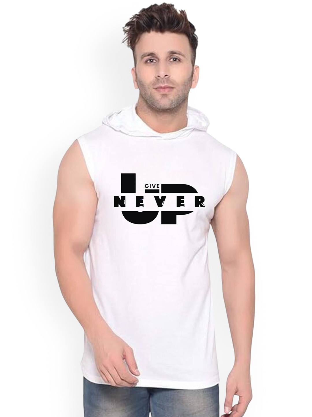 FABSTIEVE Never Give Up Printed Gym Vest vk t-050_Print-201_gym_vest White M