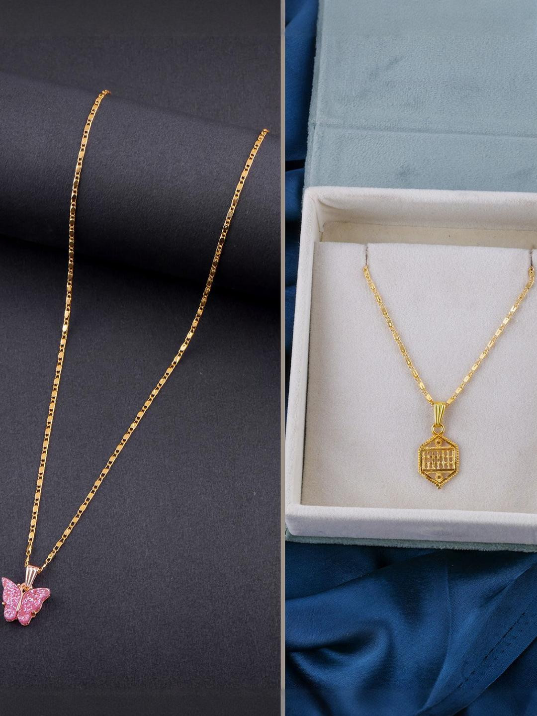 DressBerry Women Combo of 2 Gold-Plated Necklaces Butterfly & Ethnic Traditional Pendant