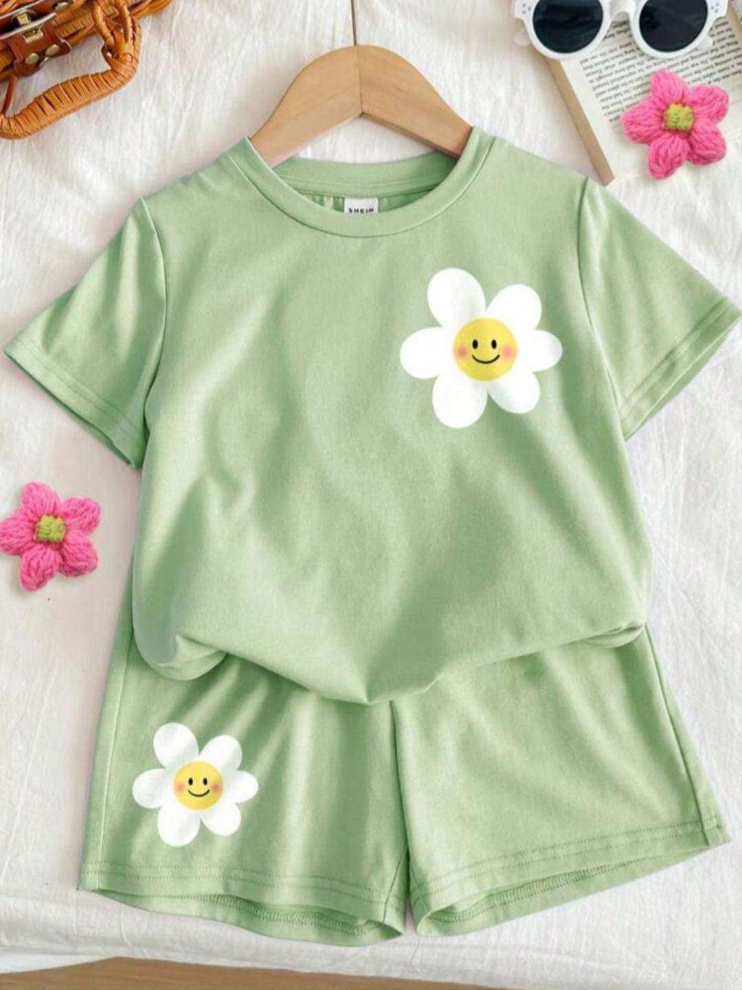 BLARY FASHION PLANET Girls Printed T-shirt with Shorts