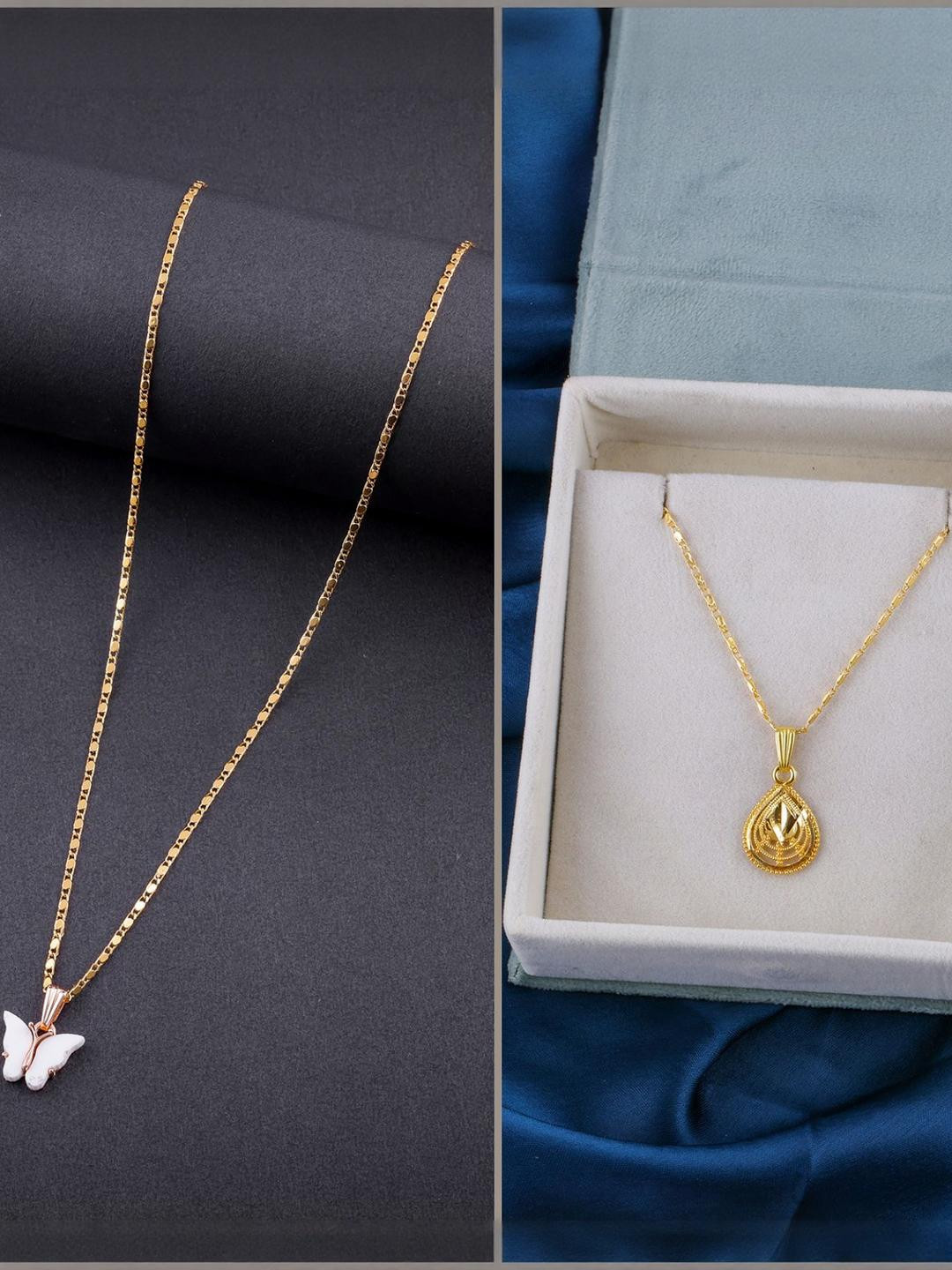 DressBerry Set of 2 Gold-Plated Butterfly & Teardrop Shaped Pendants with Chains
