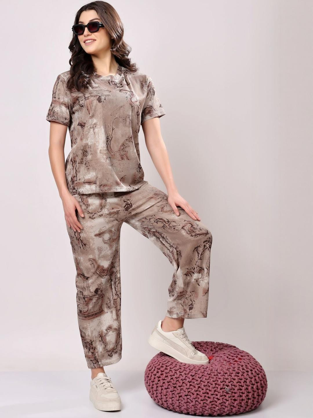 FITIN OUTFIT Women Brown Polyester Night suits