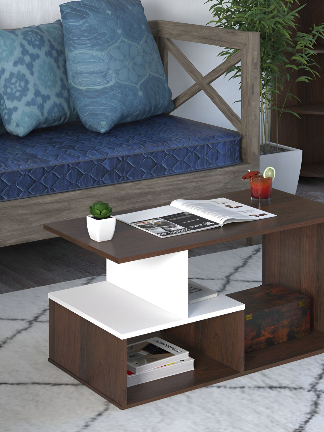 Wood Inspire Serenity Brown & White Wooden Rectangle CoffeeTable