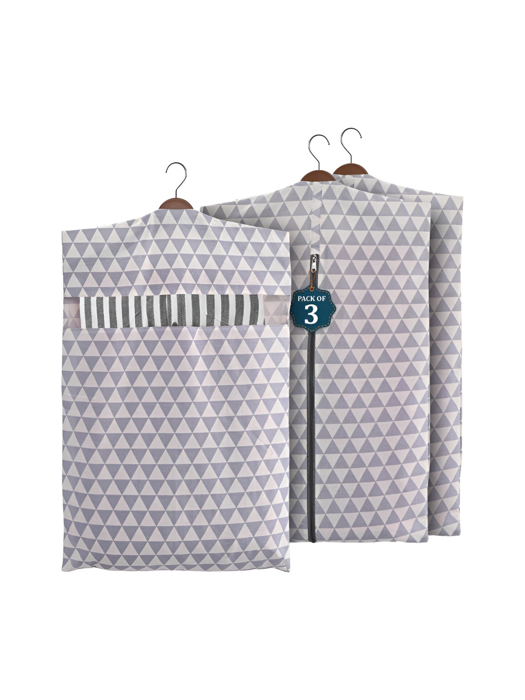 Aura Grey 3 Pcs Almirah Clothe Packing Bag Hanging Clothe Cover Multi-Utility Organisers