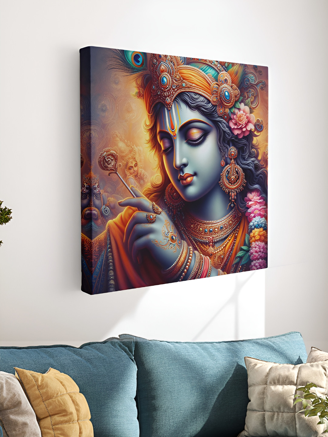 SAF Blue & Gold-Toned Shree Krishna Meditative Canvas Wall Art