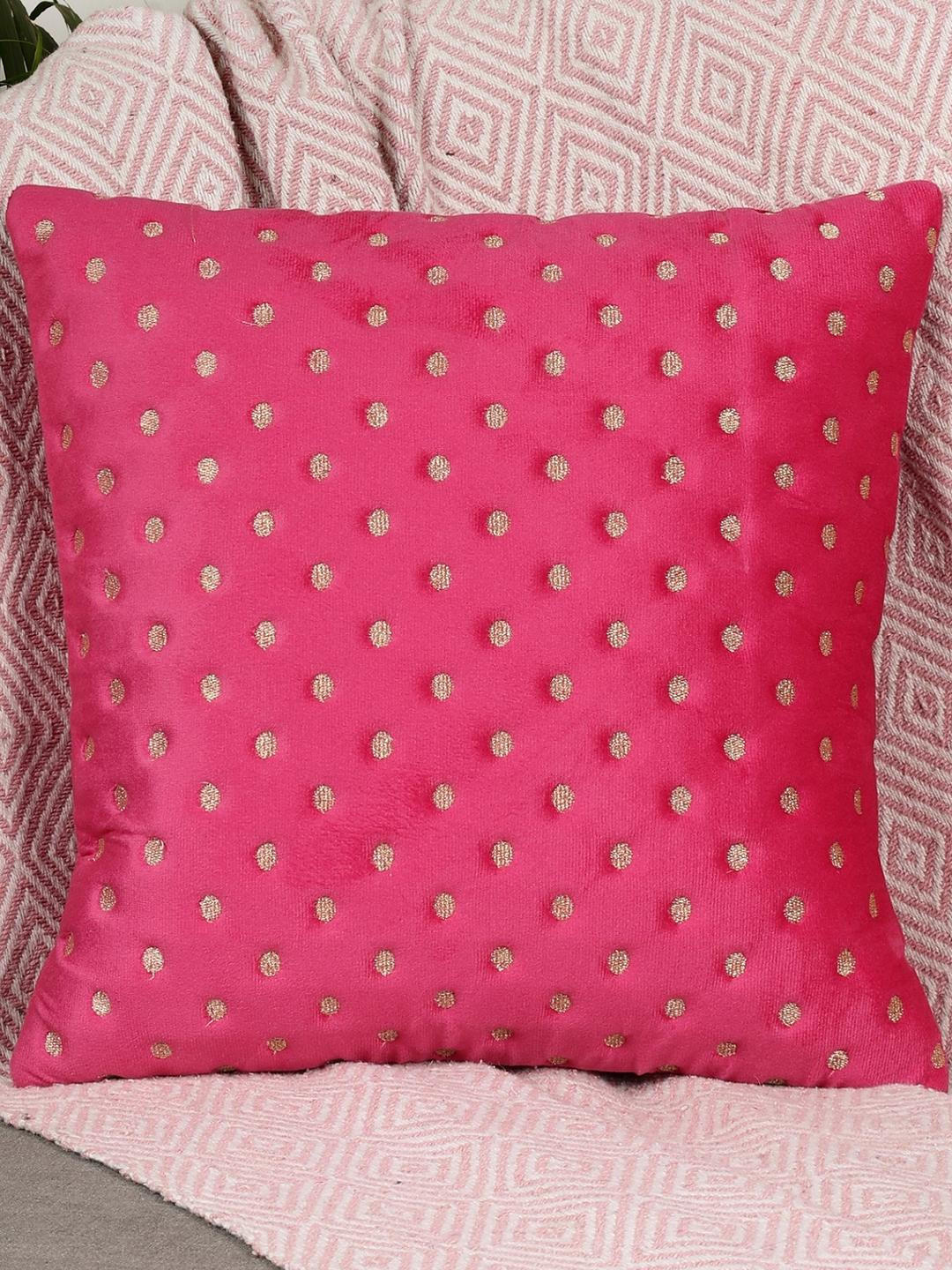 TANLOOMS Polka Dots Velvet Washable Embroidered Square Cushion Cover - 16 x 16 In